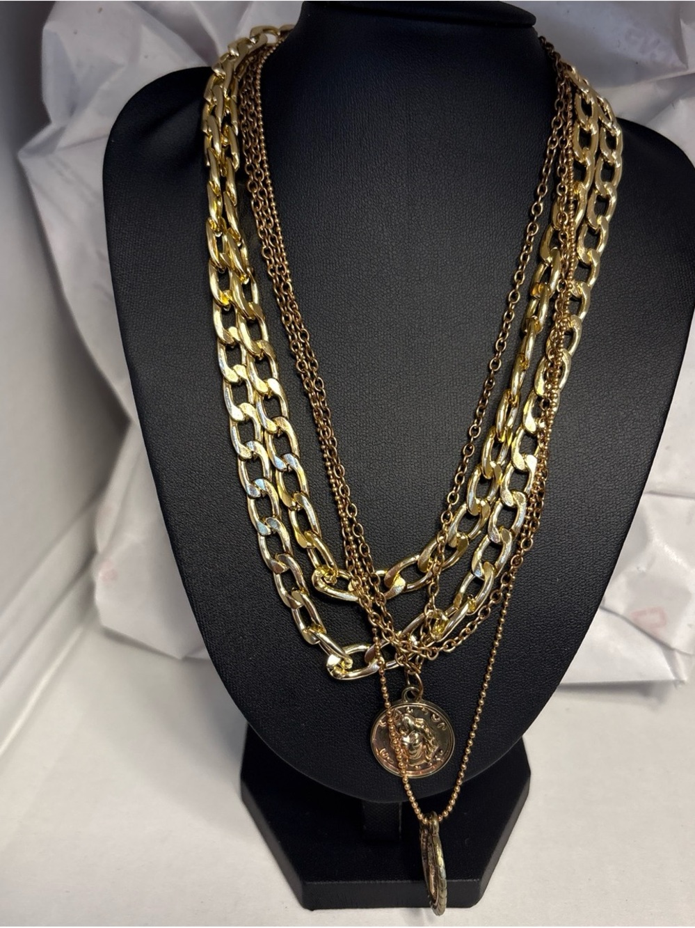 Coin Multi Strand Gold Tone Necklace